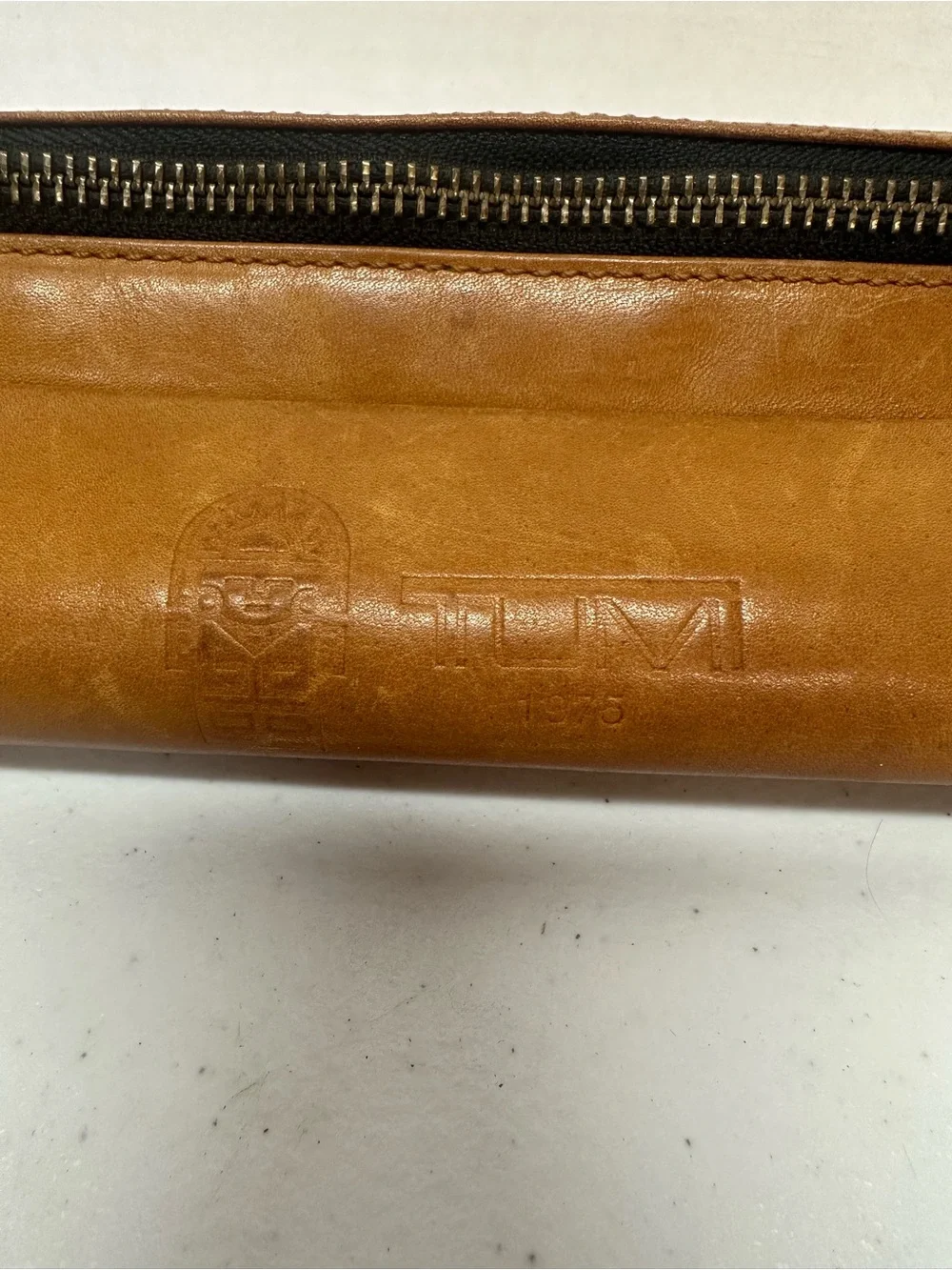 TUMI 40th Anniversary 1975 Brown Leather Pencil Case Cord Tech Pouch